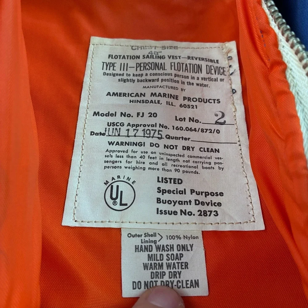 Vintage American Marine Type III PFD US Coast Guard Industrial Flotation Jacket